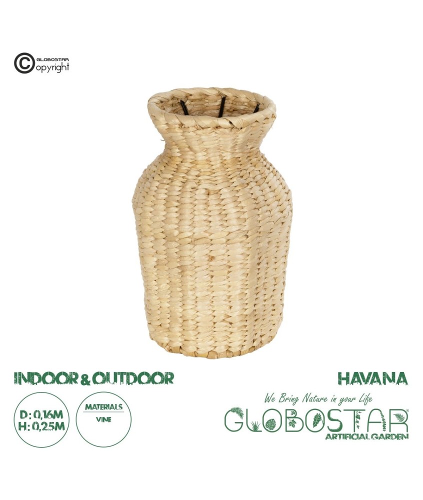 GloboStar® Artificial Garden HAVANA 21222 Διακοσμητικό Πλεκτό Καλάθι - Κασπώ Γλάστρα - Flower Pot Μπεζ Μ16 x Π16 x Υ25cm